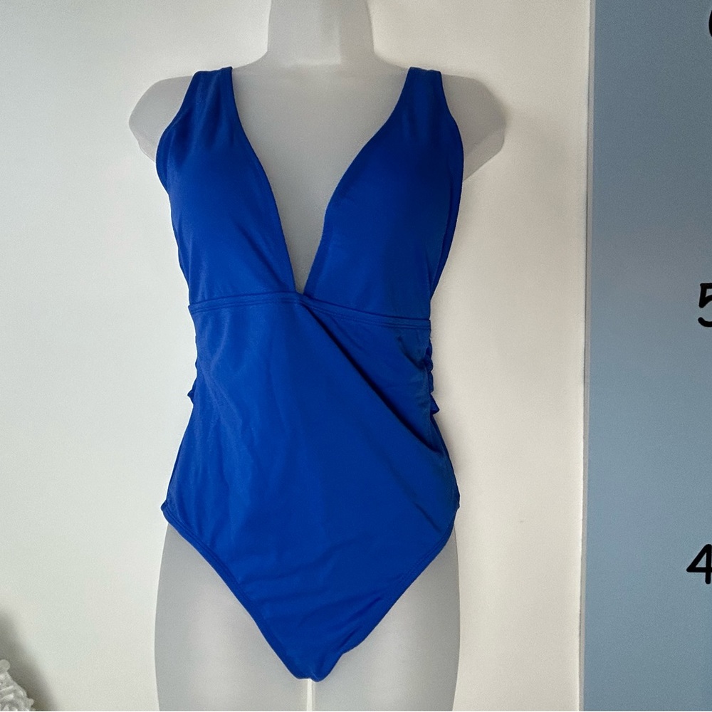 Pink Lily Blue 1PC Swimsuit Large
